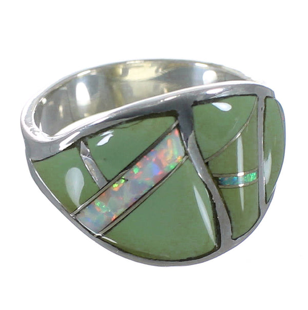Turquoise And Opal Inlay Silver Ring Size 8 EX44734